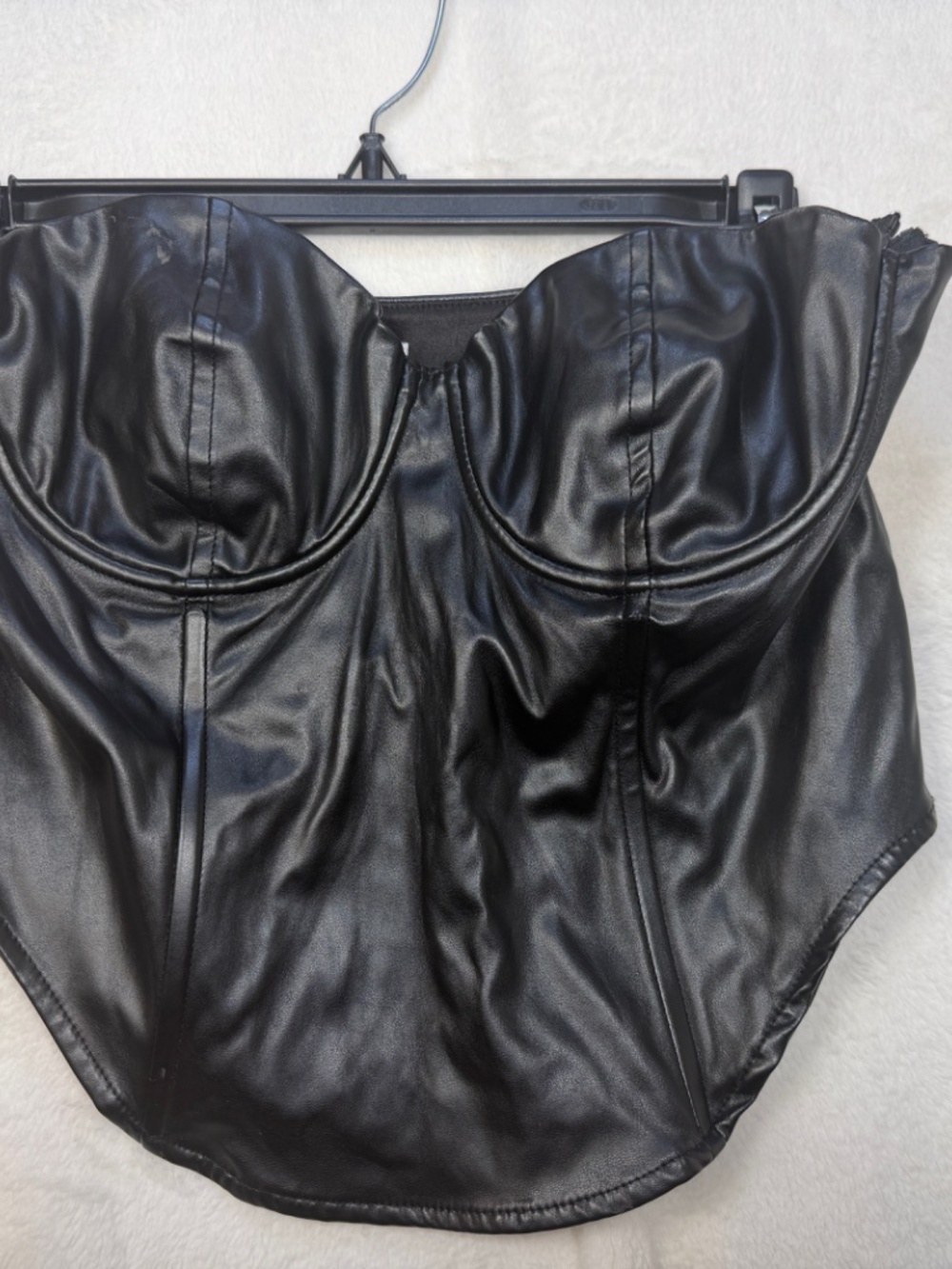 ACW Ardene Corset Top Womens Size Large Black Faux Leather Biker Goth - Picture 2 of 9